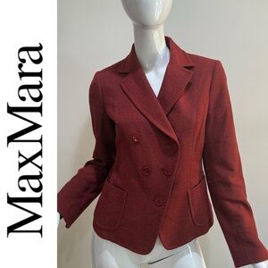 MaxMara Tweed Double Breasted Wool Cashmere Blazer Jacket